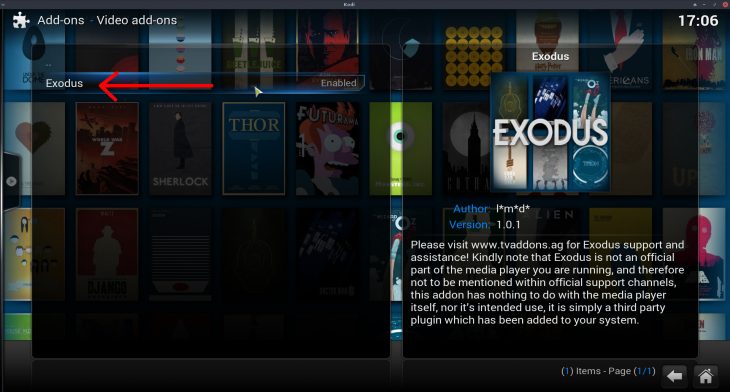 Exodus install video addon