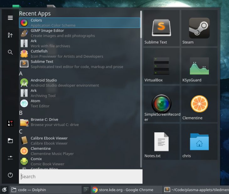 KDE Tiled Menu extension.