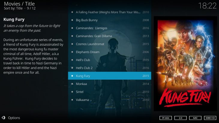 Kodi v17 Estuary: movie description (layout 1)