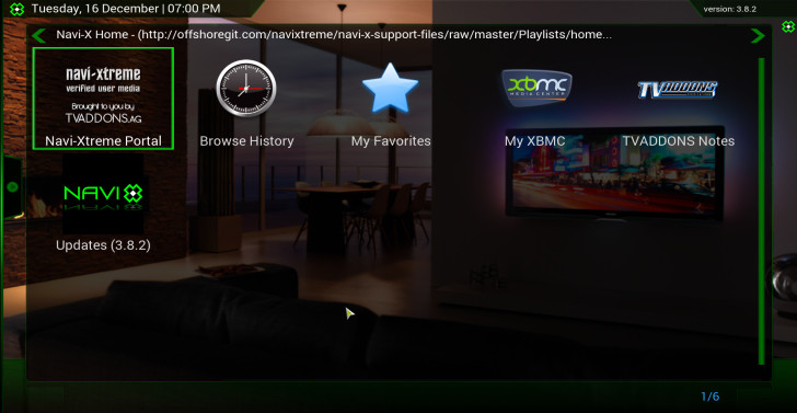 navi-x home screen
