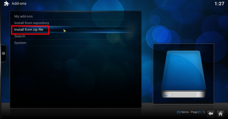 Install from zip (kodi 15 +)