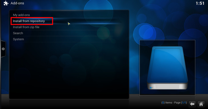 Kodi install from repository