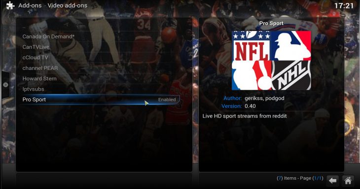 Pro Sport addon enabled